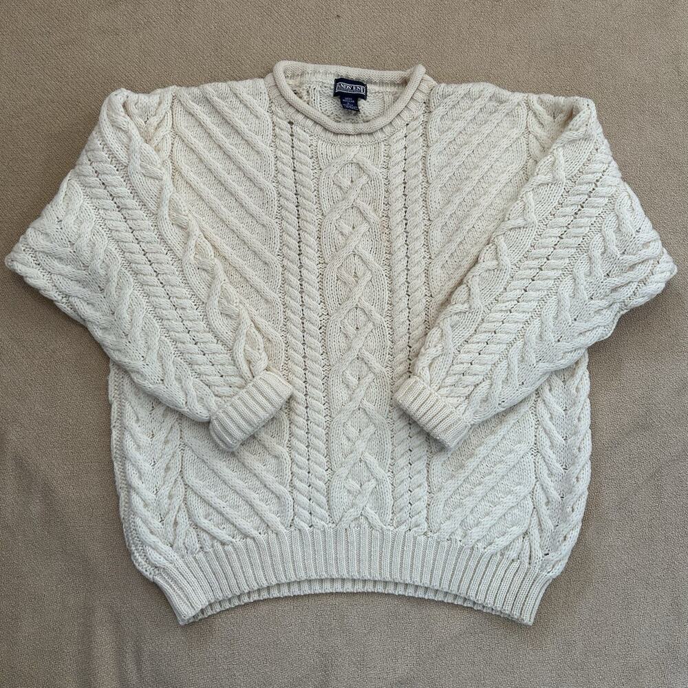 Lands' End Cream Cable Knit Crewneck Sweater